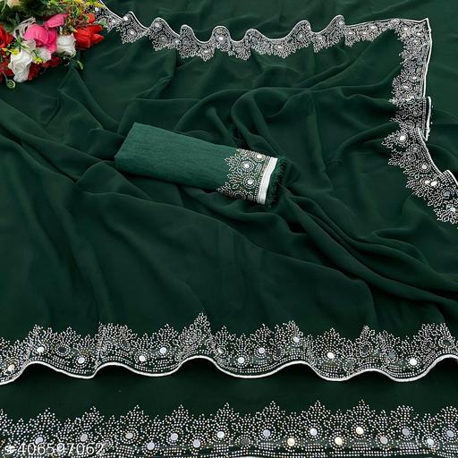 FASHION SOFT GEORGETTE WITH SIROSKI DIAMONDS WORK WEDDING CREATION & PARTY WEAR SAREE - PrimeDeals