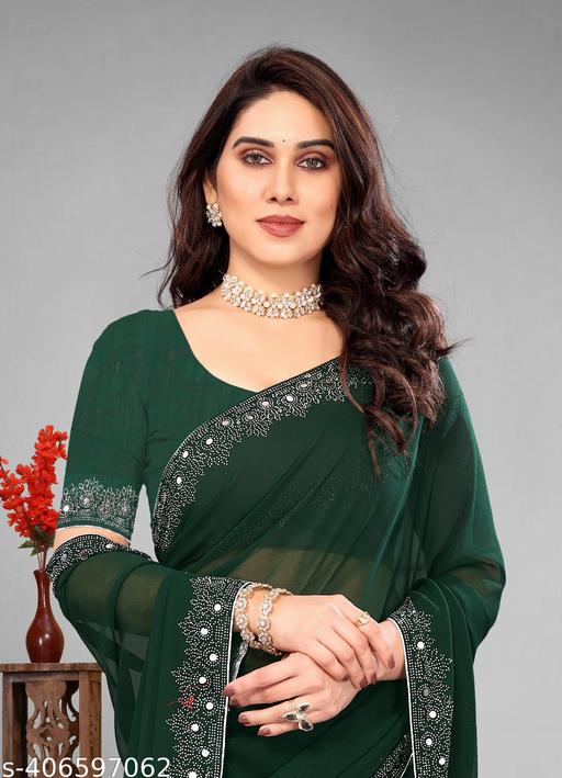FASHION SOFT GEORGETTE WITH SIROSKI DIAMONDS WORK WEDDING CREATION & PARTY WEAR SAREE - PrimeDeals