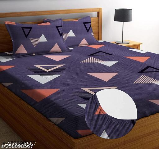 Shiv Decor make Cotton Feel All Around Elastic Fitted Glace Printed King Size Double Bed Bedsheet with 2 Large Pillow Covers Fits Upto Mattress of 8 Inches,Size - 72 x 78 x 10 - PrimeDeals