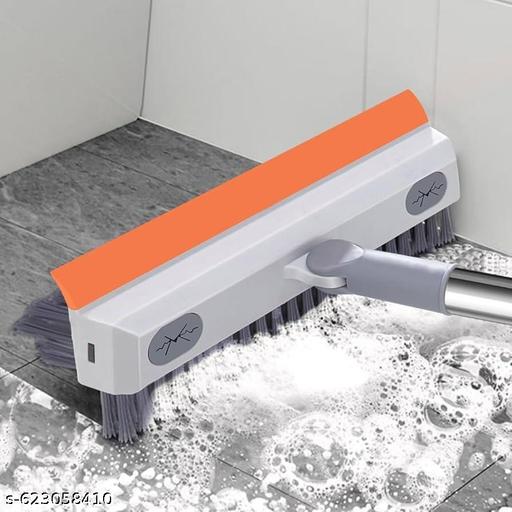 Adjustable Stainless Steel 3-in-1 Bathroom Cleaner Brush with Long Handle & 180° Rotating Head – Tiles and Floor Cleaning Brush with Wiper for Home Use - PrimeDeals