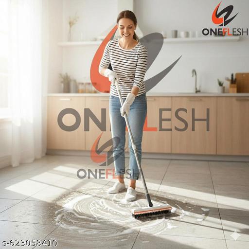 Adjustable Stainless Steel 3-in-1 Bathroom Cleaner Brush with Long Handle & 180° Rotating Head – Tiles and Floor Cleaning Brush with Wiper for Home Use - PrimeDeals