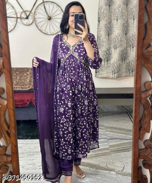  Aliya Cut Embroidered Kurti With Pant and Dupatta Set - PrimeDeals