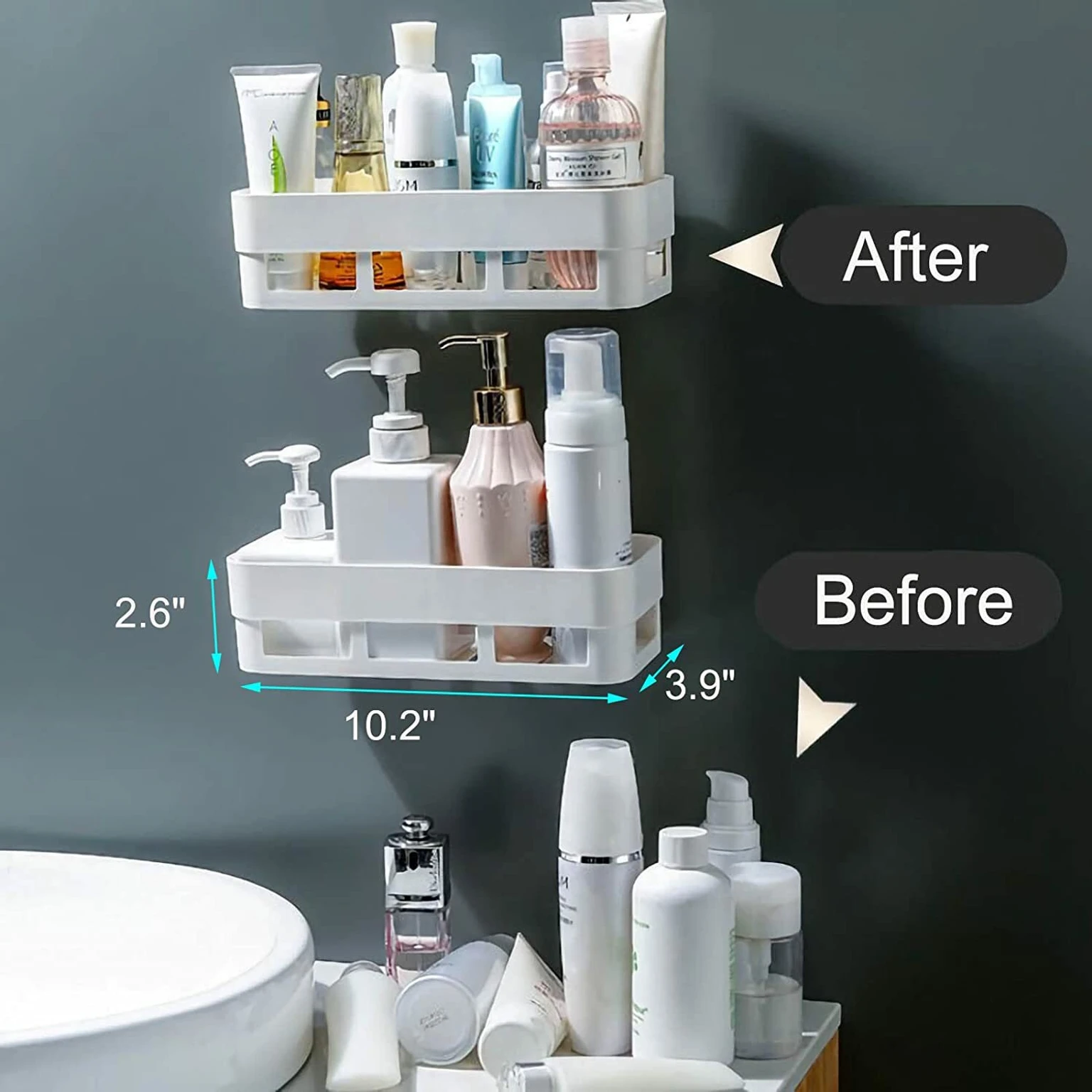 COMBO OF 4 PCS Bathroom Shelf Rack / Kitchen Shelf / Wardrobe Shelf / Perfume Rack Plastic Wall Shelf ( 2 SOAP Shelves + 2 Bathroom Shelves ) - PrimeDeals