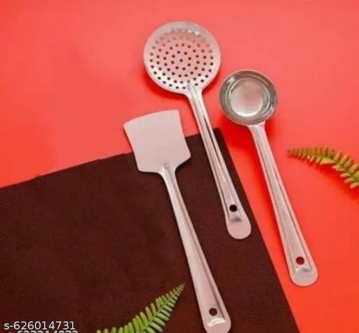 5 Pieces Stainless Steel Kitchen Tools for Cooking & Serving, Basting Spoon (Chamcha), Ladle(Karchhi), Slotted Turner, Skimmer(Jhara), Turner/Spatula (Palta),  - PrimeDeals