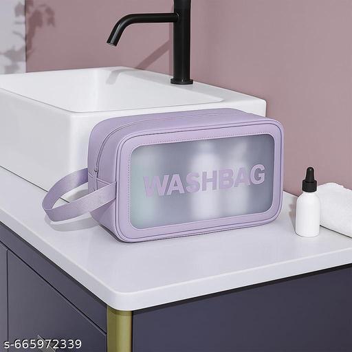  Pvc Travel Makeup Pouch Set Toiletry Bag Cosmetic Organizer Bag for Women and Girls Toiletry Storage Kit Set of 3 (WASHBAG - PURPLE) - PrimeDeals