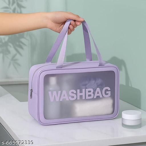  Pvc Travel Makeup Pouch Set Toiletry Bag Cosmetic Organizer Bag for Women and Girls Toiletry Storage Kit Set of 3 (WASHBAG - PURPLE) - PrimeDeals