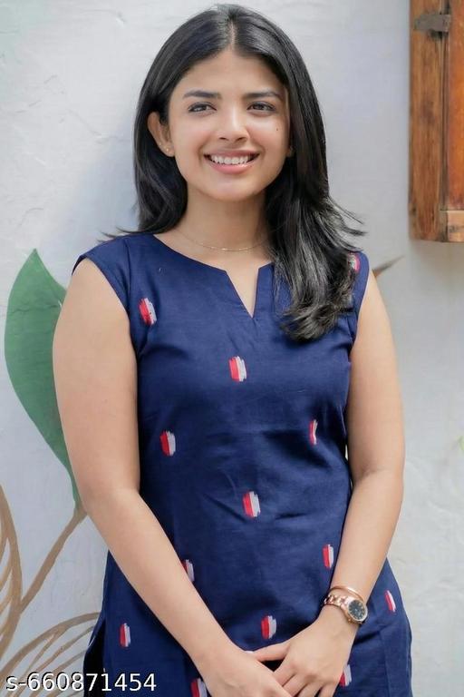 "Navy Blue Sleeveless Kurti Pant Set for Women - Office Wear Printed Ethnics Suit" - PrimeDeals