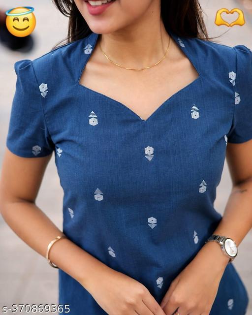 Women’s Stylish Blue Khadi Cotton Printed Kurti | Elegant Casual Wear Kurta for Daily & Office Use - PrimeDeals