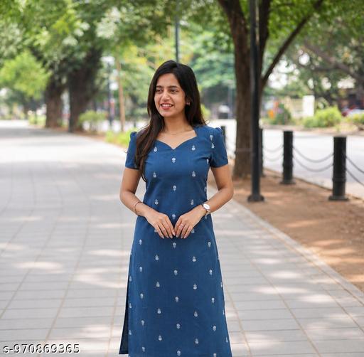 Women’s Stylish Blue Khadi Cotton Printed Kurti | Elegant Casual Wear Kurta for Daily & Office Use - PrimeDeals