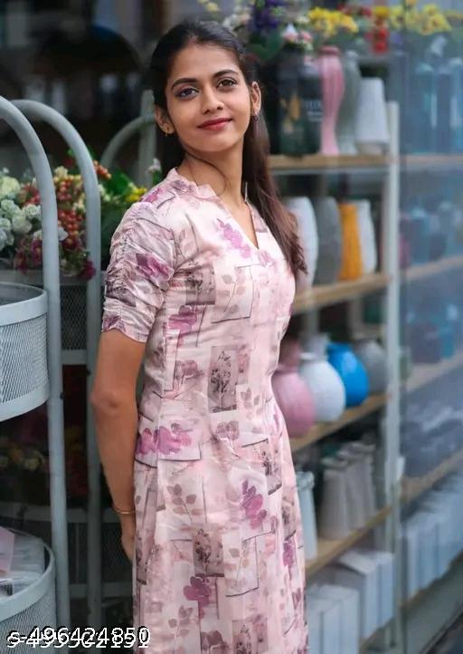 “Women’s Stylish Pink Floral Printed Kurti with V-Neck & Half Sleeves” - PrimeDeals