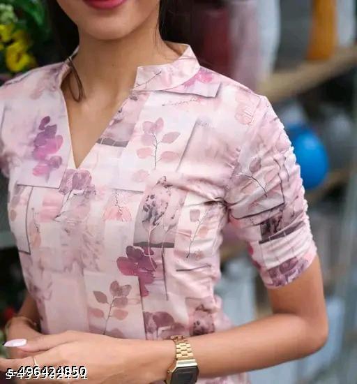 “Women’s Stylish Pink Floral Printed Kurti with V-Neck & Half Sleeves” - PrimeDeals
