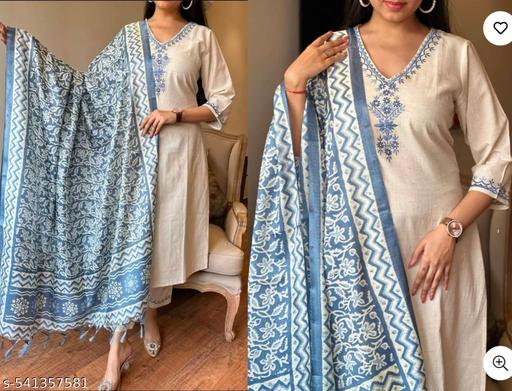women ethenic cotton kurta pant and dupatta set - PrimeDeals