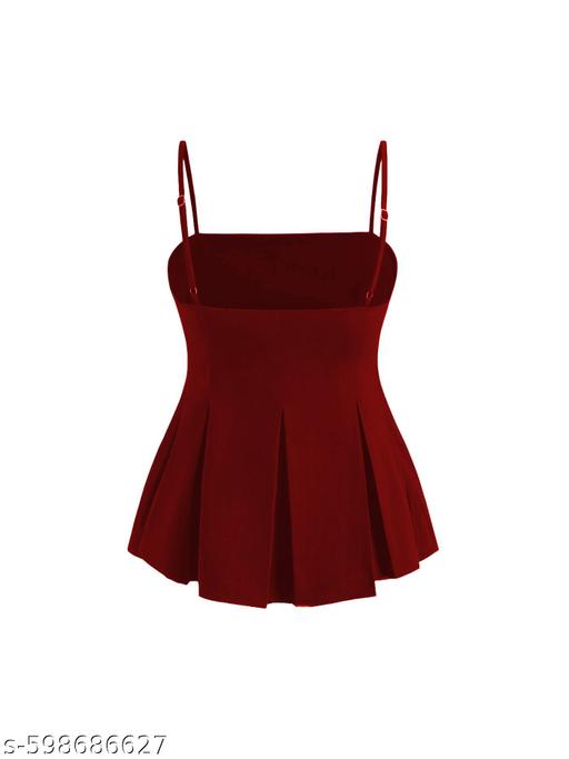 Shoulder Strap Box Pleated  Women Cami Top - scopyin