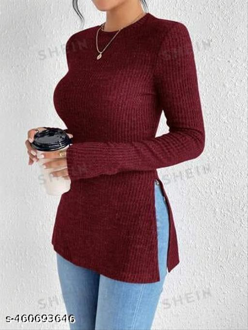 stylish highneck long  top  full seelevs (  Mahroon) - scopyin