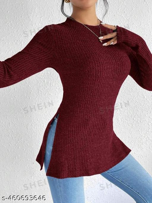 stylish highneck long  top  full seelevs (  Mahroon) - scopyin