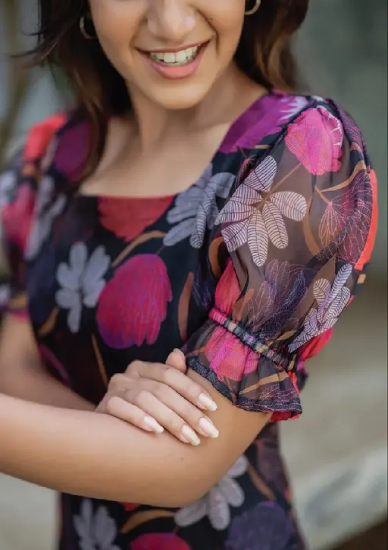 Self Flower Design Organza Flower Design Kurti - Shiva Nandhini 