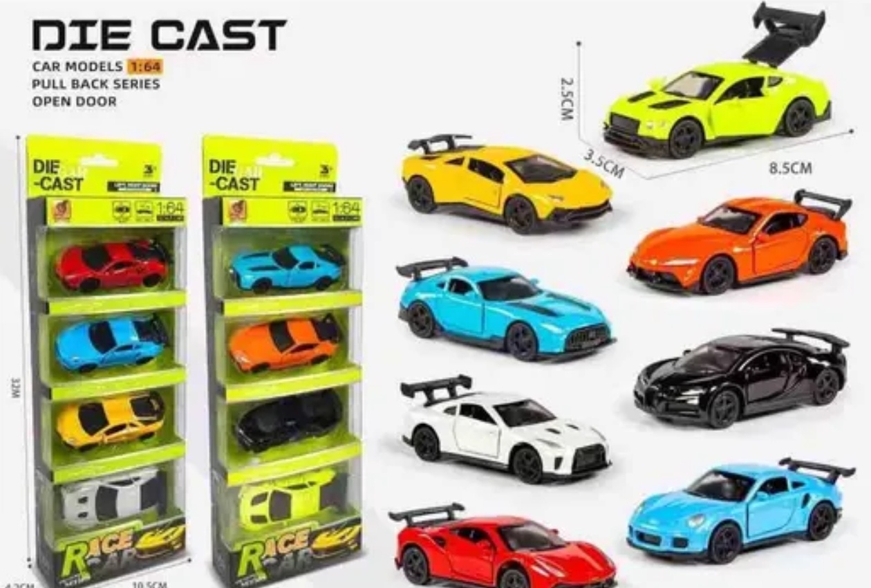 Gift Gallery Set Of 4 Pcs 1:64 Scale Die Cast Mini Metal Car With Openable Doors And Dikki for Kids, Car Pack of 4 Mini Racers Series Diecast Cars Suitable for Children, Movie Vehicle Racing Cars for Competition and Story Play - Multicolor