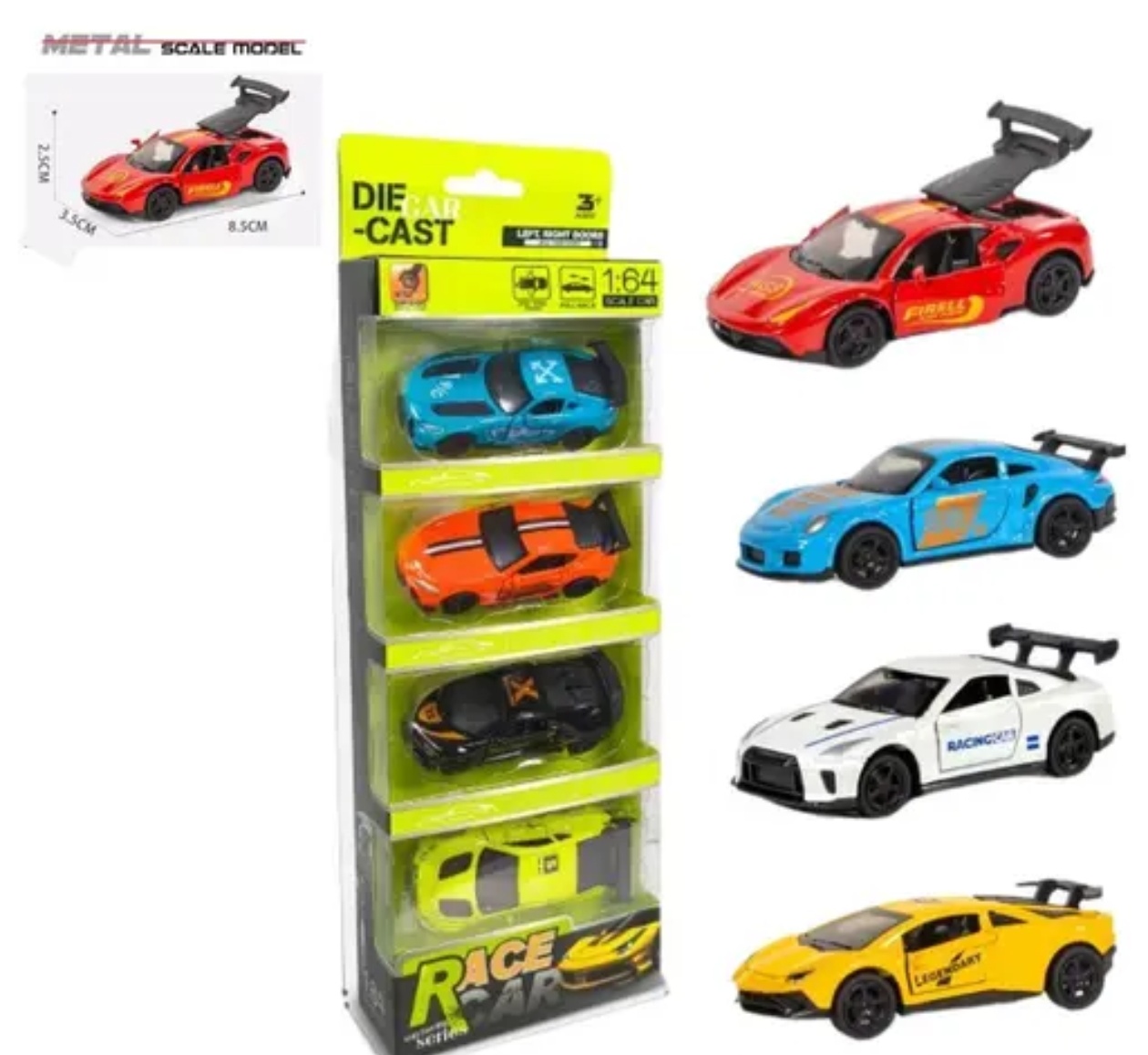 Gift Gallery Set Of 4 Pcs 1:64 Scale Die Cast Mini Metal Car With Openable Doors And Dikki for Kids, Car Pack of 4 Mini Racers Series Diecast Cars Suitable for Children, Movie Vehicle Racing Cars for Competition and Story Play - Multicolor - Shiva Nandhini 