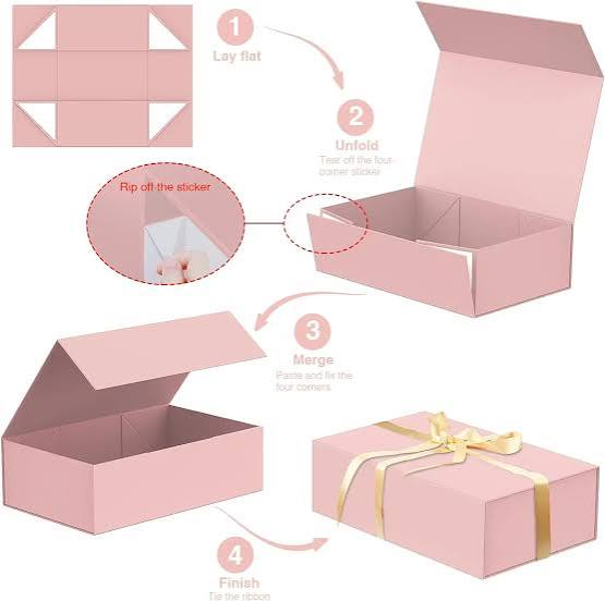 1 Piece Light Pink Premium Collapsible Gift Box with Ribbon for Birthday Anniversary Wedding Valentine Return Gifts Chocolate Dry Fruits Jewellery Watch Storage 10 x 8 x 4 Inch - Shiva Nandhini 