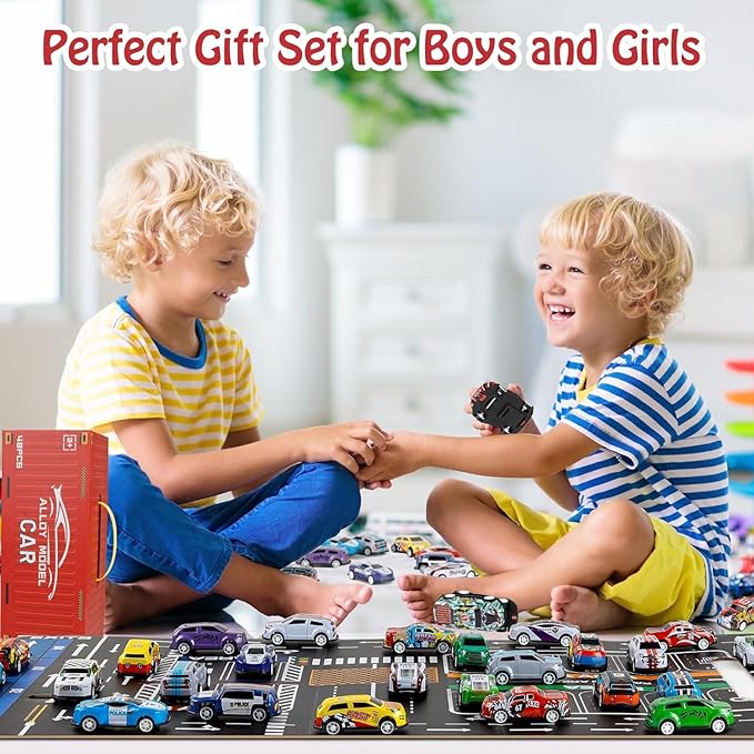 48-Piece Alloy Racing Car Toy Set with Portable Storage Case, Mini Die-Cast Metal Cars and Foldable Track Playmat for Kids Age 3+ - Shiva Nandhini 