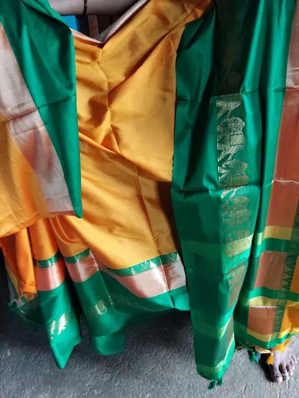 Mira Pattu Cotton Silk Saree with Blouse Piece (Chiku & Brown) - Shiva Nandhini 