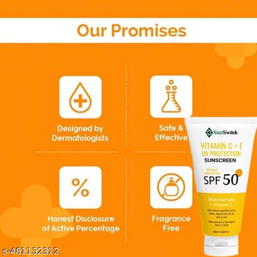 সানস্ক্রিন - SPF 50 PA+++ ভিটামিন C+E সুপার ব্রাইট সানস্ক্রিন, SPF 50 PA+++ (60 গ্রাম) ৩ প্যাক - SkyLux Store