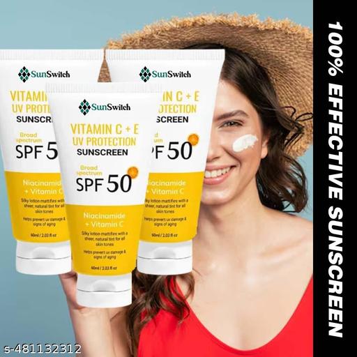 সানস্ক্রিন - SPF 50 PA+++ ভিটামিন C+E সুপার ব্রাইট সানস্ক্রিন, SPF 50 PA+++ (60 গ্রাম) ৩ প্যাক - SkyLux Store
