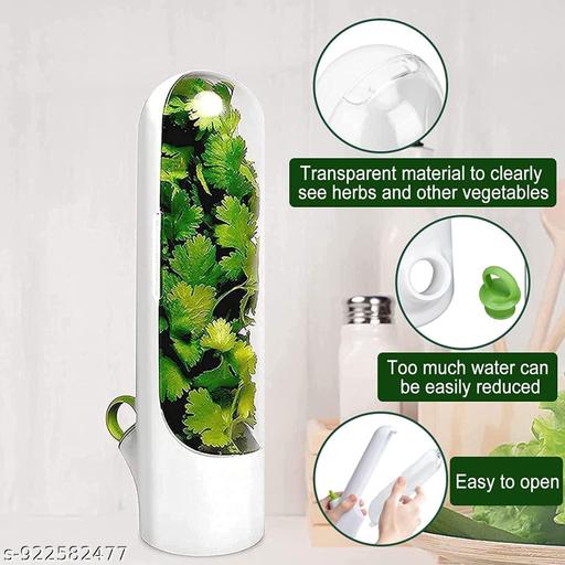 KNIVORIA  Fresh Herb Storage Keeper for Refrigerator | Vegetable Herb Saver Container with Water Base | Transparent Fridge Storage Box for Coriander Mint Spring Onion