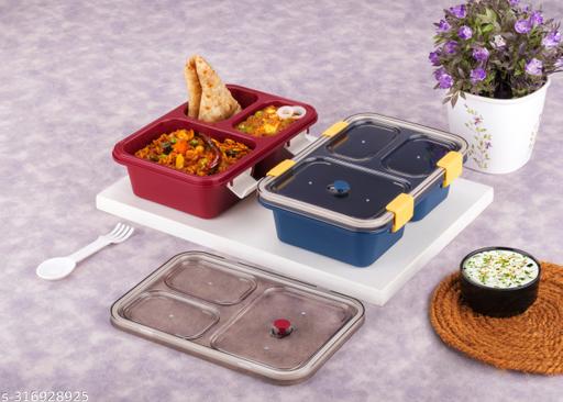 Alphex 3 Compartment Lunch Box - lunch box office - lunch box for school - lunch box kids - lunch boxes(pack of 2) - Totnox 