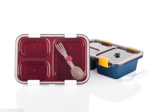 Alphex 3 Compartment Lunch Box - lunch box office - lunch box for school - lunch box kids - lunch boxes(pack of 2) - Totnox 