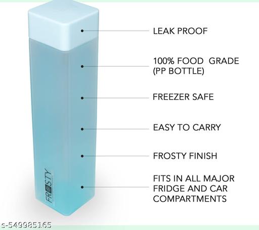 Frosty 100% Food Grade Premium Plastic Fridge Square Water Bottle with Soft Mat Finish Unbreakable Water Bottle 1 Litre | Plastic Water Bottle (Pack of 6 pcs) - Totnox 
