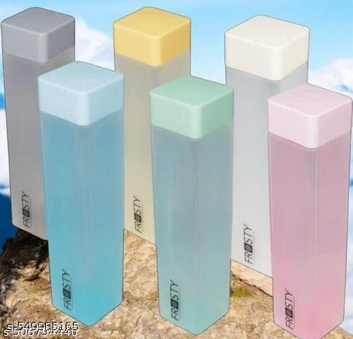 Frosty 100% Food Grade Premium Plastic Fridge Square Water Bottle with Soft Mat Finish Unbreakable Water Bottle 1 Litre | Plastic Water Bottle (Pack of 6 pcs) - Totnox 