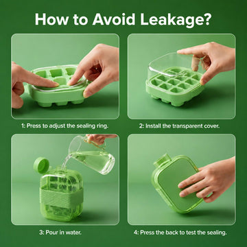 Leakproof Green Ice Cube Tray Bottle with Straw & Silicone Sleeve - Totnox 
