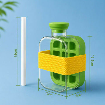 Leakproof Green Ice Cube Tray Bottle with Straw & Silicone Sleeve - Totnox 