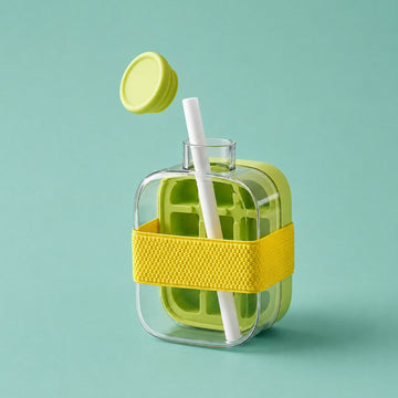 Leakproof Green Ice Cube Tray Bottle with Straw & Silicone Sleeve - Totnox 