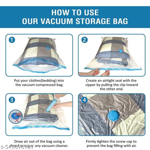 QUICKNIK Vacuum Storage Bags for Clothes with Hand Pump – 5-Pack Space Saver Bags for Travel & Home – Self-Compression Organizer for Blankets, Comforters, Jackets & Sweaters - Totnox 