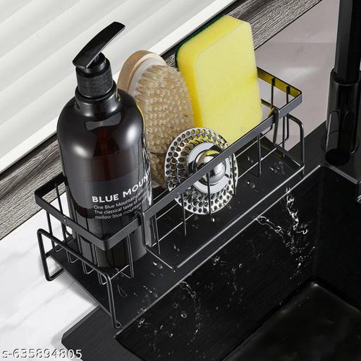 Rustproof Kitchen Sink Organizer Rack for Sponge, Soap & Scrubber/ kitchen sink organizer/ sink caddy sponge holder/ soap holder/ scrubber holder/ kitchen rack (Black, Pack of 1)