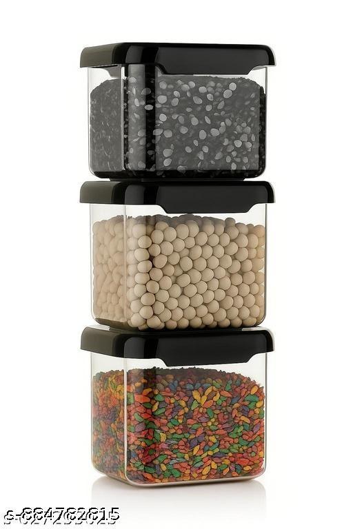 ( PACK OF 12 ) High Quality Unbreakable Aire Tight Square Shape 500ml Kitchen Storage Container, Food Storage container, Cereal Dispenser, Snacks Container, Plastic Grocery Container (Set Of-12 --- 500ml Black) - TrendKart 