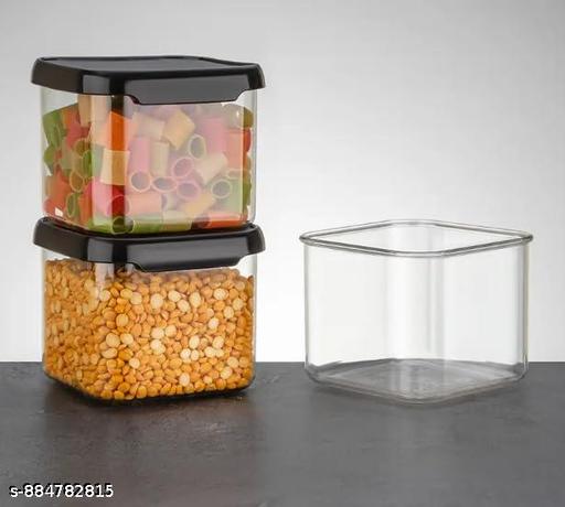 ( PACK OF 12 ) High Quality Unbreakable Aire Tight Square Shape 500ml Kitchen Storage Container, Food Storage container, Cereal Dispenser, Snacks Container, Plastic Grocery Container (Set Of-12 --- 500ml Black) - TrendKart 