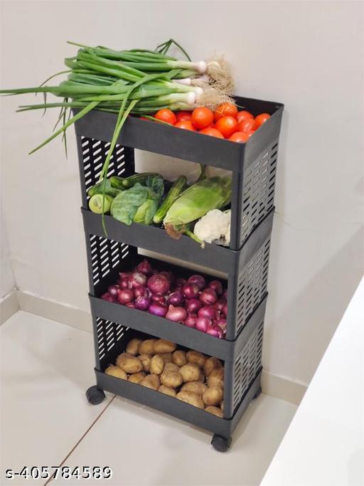 4 Tier Kitchen Rack for Storage Onion Potato Aloo Pyaaz,Fruit,Vegetable,Sabji Stand for Kitchen-(BLACK) - TrendKart 