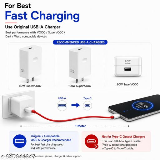  USB Type C Cable 8 A 1 m TPE 80W  Fast Charger Cable Supports VOOC/WARP/DASH/SUPERVOOC Charger Cable (Compatible With Oneplus, oppo, realme, narzo, vivo, samsung, , , redmi, poco, Red,  White, One Cable) - TrendKart 