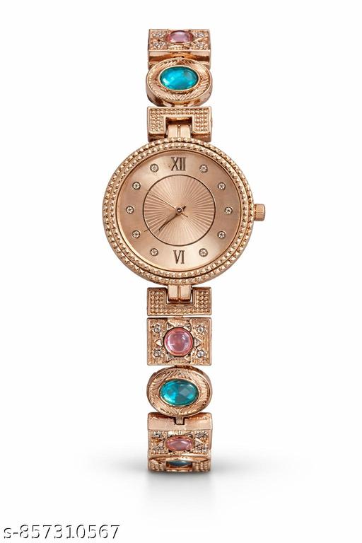 Women’s Luxury Rose Gold Bracelet Watch with Crystal & Gemstone Accents – Elegant Analog Dress Watch - TrendKart 