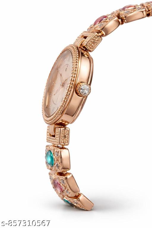 Women’s Luxury Rose Gold Bracelet Watch with Crystal & Gemstone Accents – Elegant Analog Dress Watch - TrendKart 