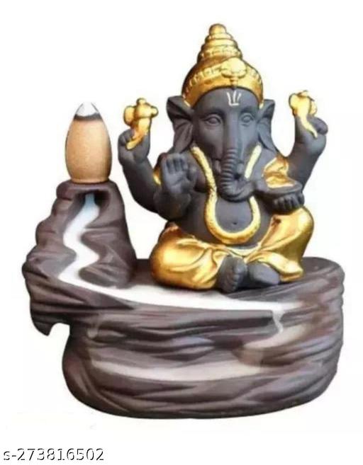 Ganesha - Adiyogi Combo | Shivji and Gold Ganesh Smoke Fountain Backflow Waterfall Cone Incense Holder Showpiece Statue with free 101 Back Flow Incense Cones - TrendKart 