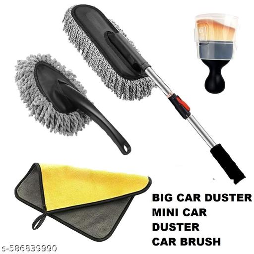 4 PCS Microfiber Car Duster Kit - Interior & Exterior Car Cleaning Detailing Tool Scratch & Lint Free, Pollen Removing Extendable Long Handle Duster for Car & Bikes Car Accessories 