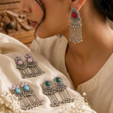 Oxidized Silver Tassel Earrings – Vintage Tribal Dangle for Women - UniFinds 