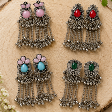 Oxidized Silver Tassel Earrings – Vintage Tribal Dangle for Women - UniFinds 