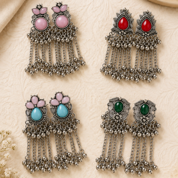 Oxidized Silver Tassel Earrings – Vintage Tribal Dangle for Women - UniFinds 