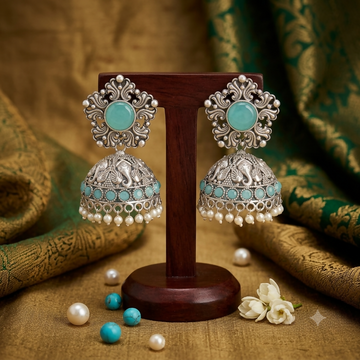 Jhumka Earrings – Traditional Silver Oxidized Design with Pearls - UniFinds 