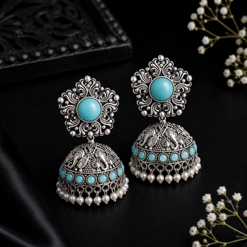 Jhumka Earrings – Traditional Silver Oxidized Design with Pearls - UniFinds 